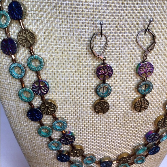 Blue and Purple Double-Strand Necklace, Bracelet, & Earring Set - Picture 3 of 6